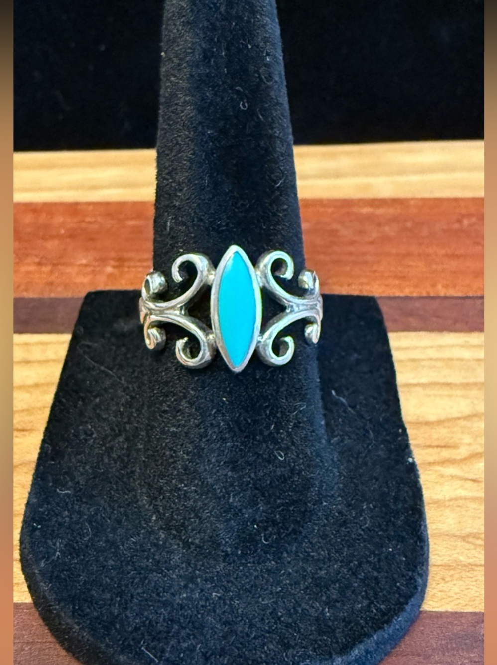 Sterling Silver Turquoise Marquise Scroll Ring